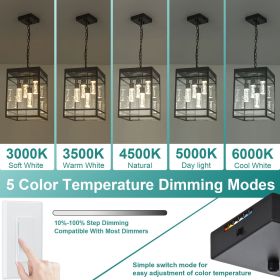 Outdoor LED Pendant Light Fixtures for Porch,4 Light 5CCT Outdoor Pendant Light,Black LED Integrated Bulbs Hanging Lantern