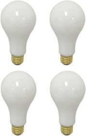 3 Way 100 150 250 Watts Incandescent A19 Light Bulb, E26 Medium Brass Base, Set of 4, LB-1006-4