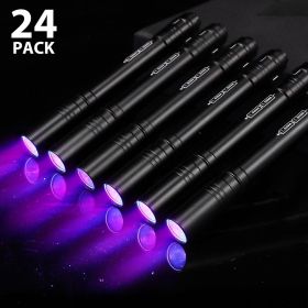 24 Pack UV Blacklight Flashlights Bulk, 395nm UV Pen Light with Clip